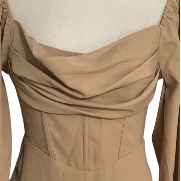 Princess Polly Lillie Tan Balloon Long Sleeve Corset Cowl Neck Mini Dress Size 2 - Picture 8 of 12